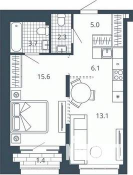 1-к квартира, вторичка, 47м2, 12/24 этаж