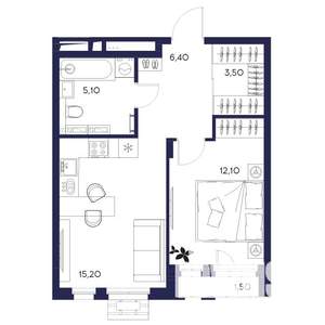 1-к квартира, вторичка, 44м2, 4/16 этаж