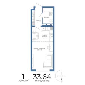 1-к квартира, строящийся дом, 34м2, 16/17 этаж