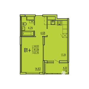 1-к квартира, вторичка, 43м2, 14/17 этаж