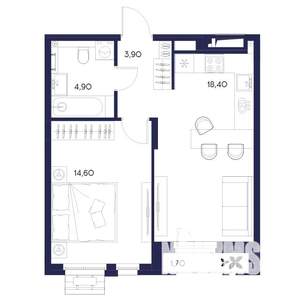1-к квартира, вторичка, 44м2, 2/16 этаж