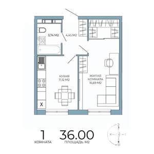 1-к квартира, строящийся дом, 36м2, 10/18 этаж
