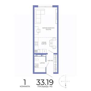 1-к квартира, строящийся дом, 33м2, 7/17 этаж