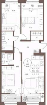 3-к квартира, вторичка, 86м2, 6/16 этаж