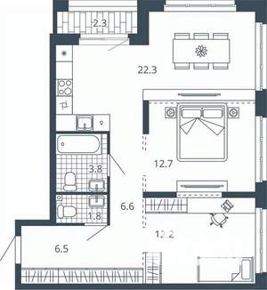 2-к квартира, вторичка, 68м2, 8/24 этаж
