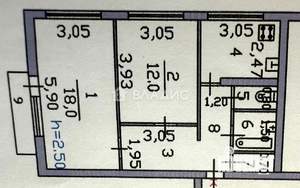 2-к квартира, вторичка, 53м2, 9/9 этаж