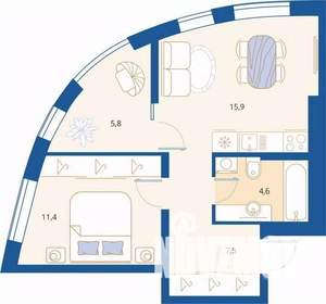 1-к квартира, вторичка, 45м2, 3/16 этаж