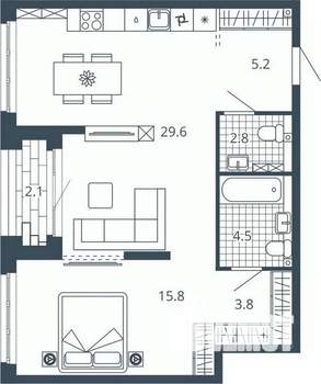 1-к квартира, вторичка, 64м2, 17/24 этаж