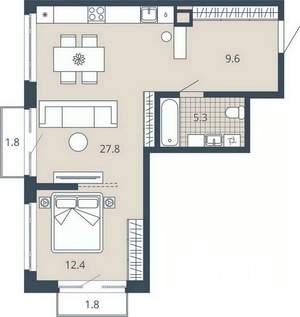 1-к квартира, вторичка, 58м2, 16/23 этаж