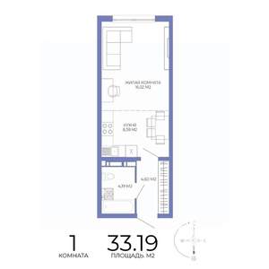 1-к квартира, строящийся дом, 33м2, 10/17 этаж