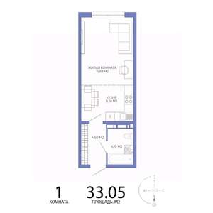 1-к квартира, строящийся дом, 33м2, 5/17 этаж