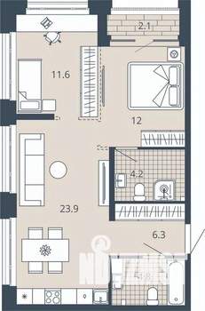 2-к квартира, вторичка, 63м2, 21/23 этаж