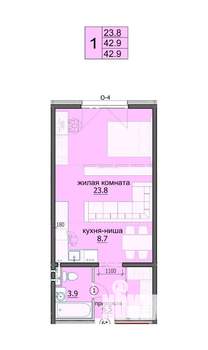 1-к квартира, вторичка, 43м2, 12/18 этаж