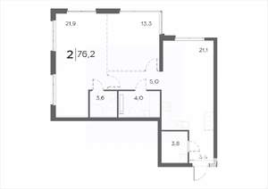 2-к квартира, вторичка, 76м2, 3/21 этаж