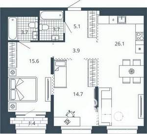 2-к квартира, вторичка, 74м2, 7/24 этаж