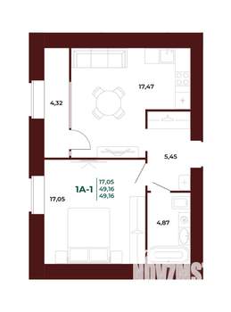 1-к квартира, вторичка, 49м2, 6/17 этаж