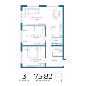 3-к квартира, вторичка, 76м2, 10/17 этаж