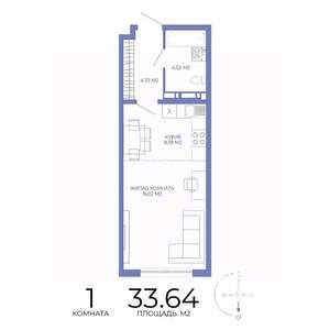 1-к квартира, строящийся дом, 34м2, 7/17 этаж