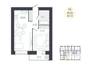1-к квартира, вторичка, 42м2, 13/16 этаж
