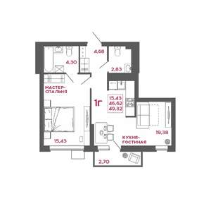 1-к квартира, вторичка, 49м2, 3/22 этаж