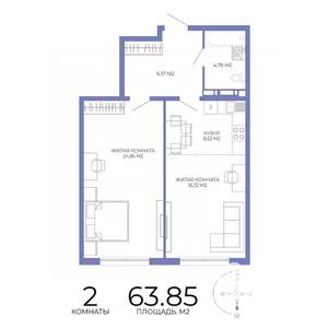 2-к квартира, вторичка, 64м2, 12/17 этаж