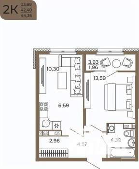 2-к квартира, вторичка, 44м2, 2/17 этаж