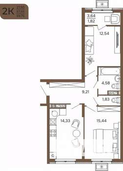 2-к квартира, вторичка, 60м2, 12/17 этаж