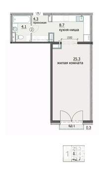 1-к квартира, вторичка, 43м2, 18/18 этаж