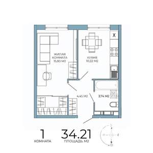 1-к квартира, вторичка, 34м2, 14/18 этаж