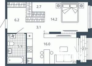 1-к квартира, вторичка, 50м2, 10/24 этаж