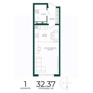 1-к квартира, строящийся дом, 32м2, 14/17 этаж