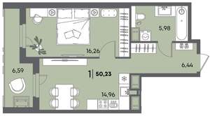 1-к квартира, вторичка, 50м2, 11/18 этаж