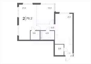 2-к квартира, вторичка, 76м2, 6/21 этаж