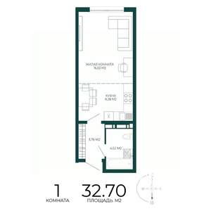 1-к квартира, строящийся дом, 33м2, 11/17 этаж