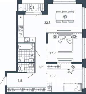 2-к квартира, вторичка, 68м2, 14/24 этаж