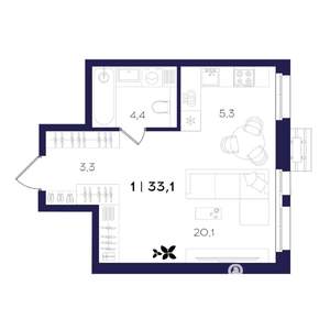 1-к квартира, вторичка, 33м2, 1/16 этаж