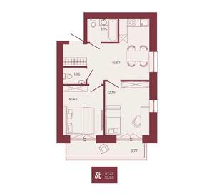 3-к квартира, вторичка, 53м2, 12/17 этаж