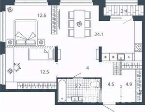 2-к квартира, вторичка, 71м2, 6/24 этаж