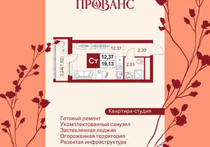 1-к квартира, вторичка, 19м2, 9/20 этаж