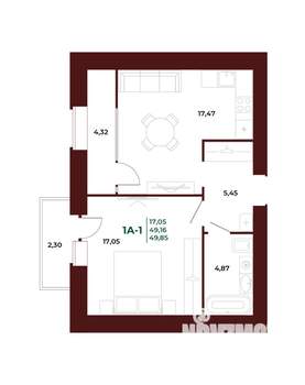1-к квартира, вторичка, 50м2, 3/17 этаж