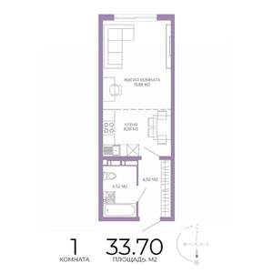 1-к квартира, строящийся дом, 34м2, 5/17 этаж
