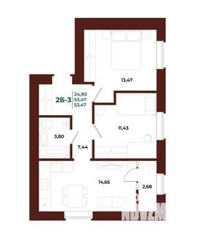 2-к квартира, вторичка, 55м2, 17/17 этаж