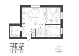 2-к квартира, вторичка, 65м2, 1/16 этаж