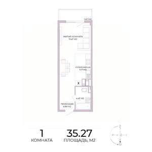 1-к квартира, строящийся дом, 35м2, 3/17 этаж