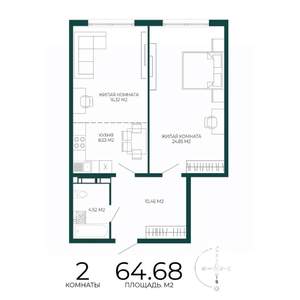 2-к квартира, строящийся дом, 65м2, 11/17 этаж