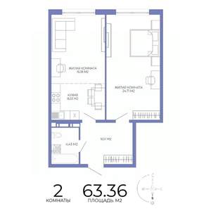 2-к квартира, строящийся дом, 63м2, 5/17 этаж