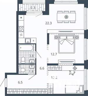 2-к квартира, вторичка, 68м2, 9/24 этаж