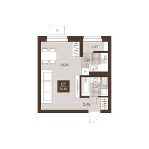 Студия квартира, вторичка, 30м2, 5/22 этаж