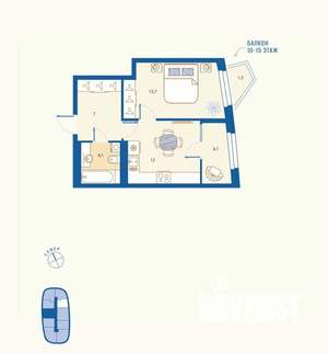 1-к квартира, вторичка, 41м2, 9/16 этаж
