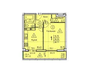 1-к квартира, строящийся дом, 39м2, 7/18 этаж